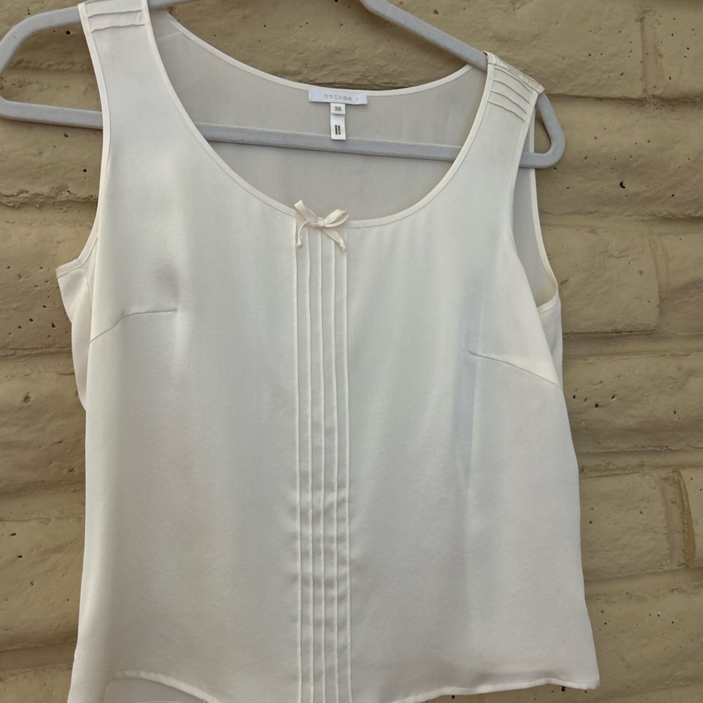 Escada Cream Pleated Tie Front Tank Top